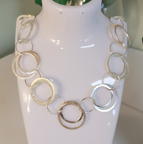 Vintage 925 continuous hoops Sterling silver toggle necklace 32g sterling silver - Picture 2 of 14